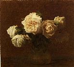 Yellow Pink Roses in a Glass Vase by Henri Fantin-Latour